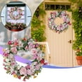 thumbnail image 3 of 17 Inch Front Door Wreath Artificial Pink Roses with Green Leaves, Romantic Floral Wreath for Spring Summer Door Wall Decor, Wedding Party Farmhouse Home Accents and Seasonal Celebrations, 3 of 8