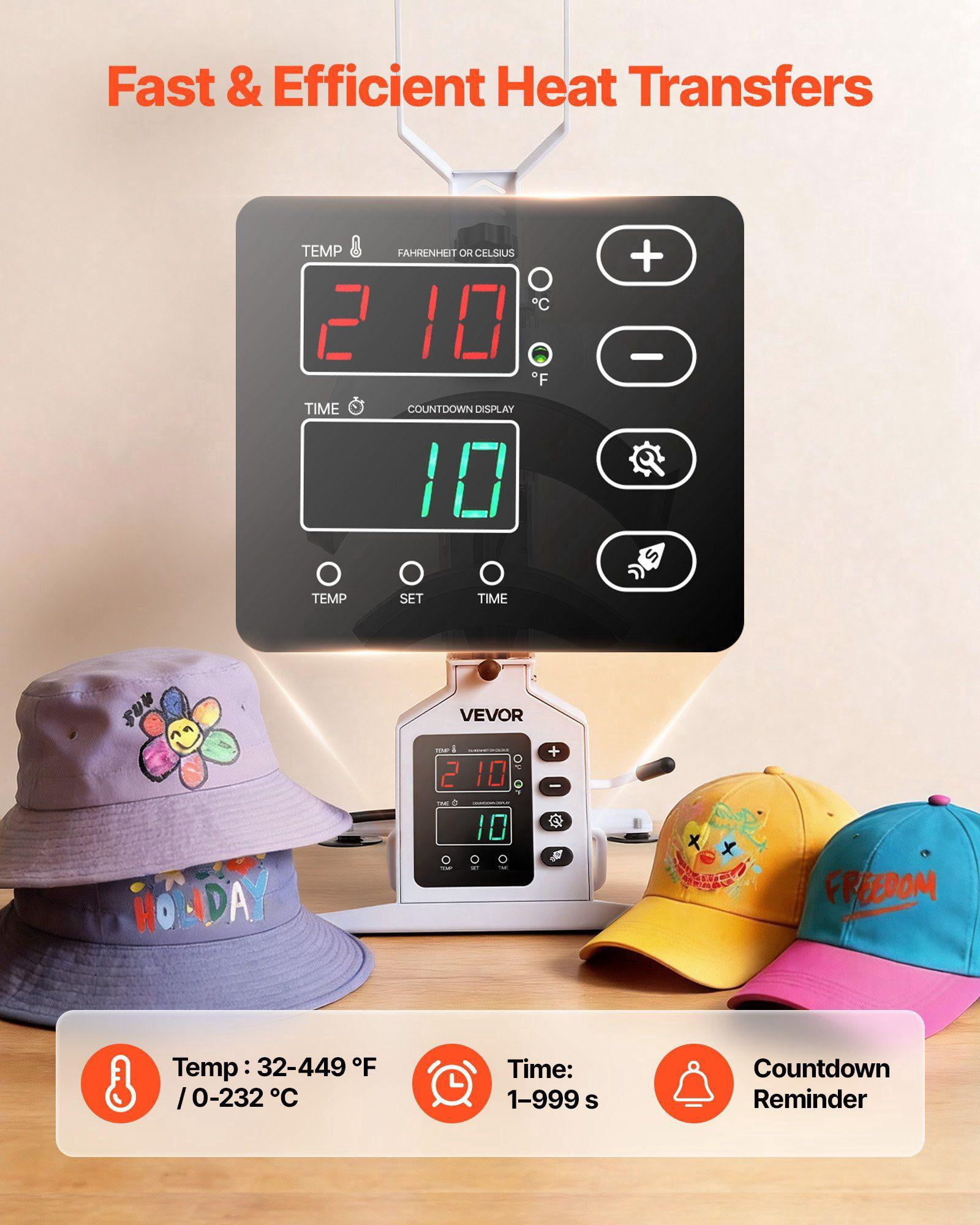 Hat Heat Press Machine with 8.5x4 Inch Plate Caps Stretcher Precise Temp Time Control for Hats Caps HTV Iron On Sublimation White