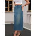 thumbnail image 2 of DARING DIVA Women's Denim Split Back Pockets Pencil Midi Jean Skirts Small Retro Blue, 2 of 7