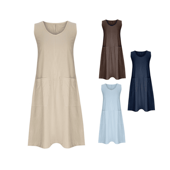 Ahuyic Printed Solid Color Plus Size Dress For Women, Summer Womens' Sleeveless Tank Knee-Length Dresses,Ladies Round Neck Sleeveless Casual Dress Summer Beach Vacation Dress