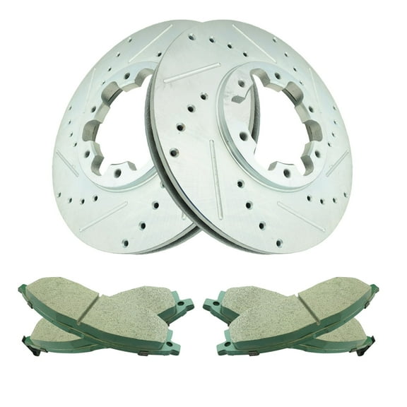 TRQ Front Performance Brake Pad & Rotor Kit Brake Pads Brake Rotors Set Ceramic Premium G-Coated Fits Select 2003-2004 Nissan Frontier 2000-2004 Xterra