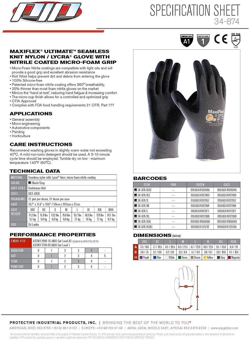 MaxiFlex Ultimate 34-874 Nitrile Coated Nylon Gloves-S