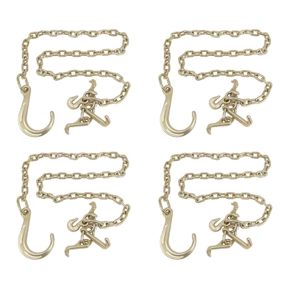 5/16"x 6' Long Shank 8" J Hook Tow Chain w/ RTJ Cluster & Grab Hook (4 Pack)