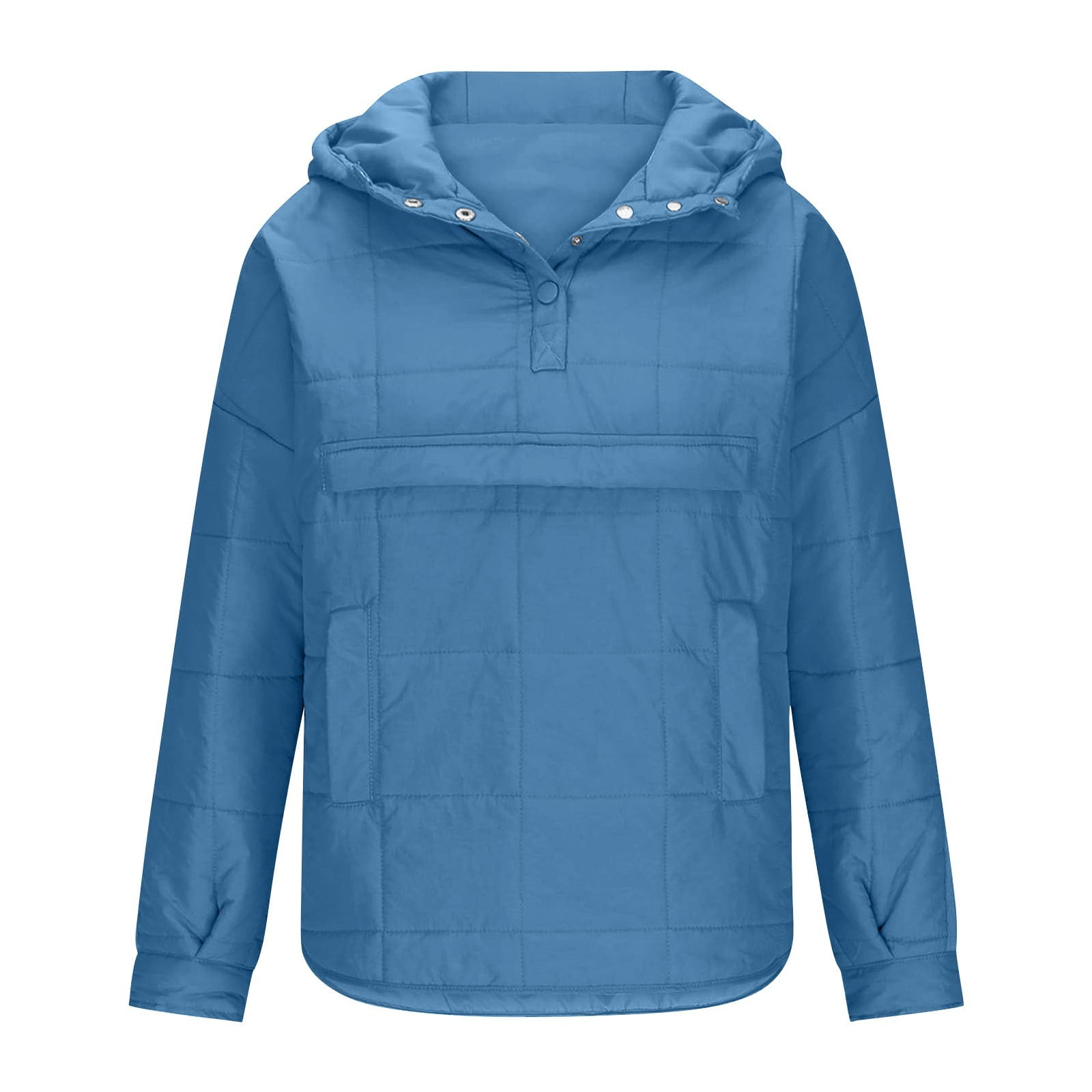 Rigardu Hoodies for Women Pullover Women's Quilted Pullover Puffer Jacket Oversized Long Sleeve Hooded Coats Winter Warm Lightweight Outwear with Pocket Womens Hoodies Blue Xl