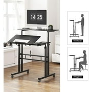 Soges Height Adjustable Computer Desk Sit Stand Workstation Mobile Standing Desk with Wheels, Standing Side Table with Castors, Black