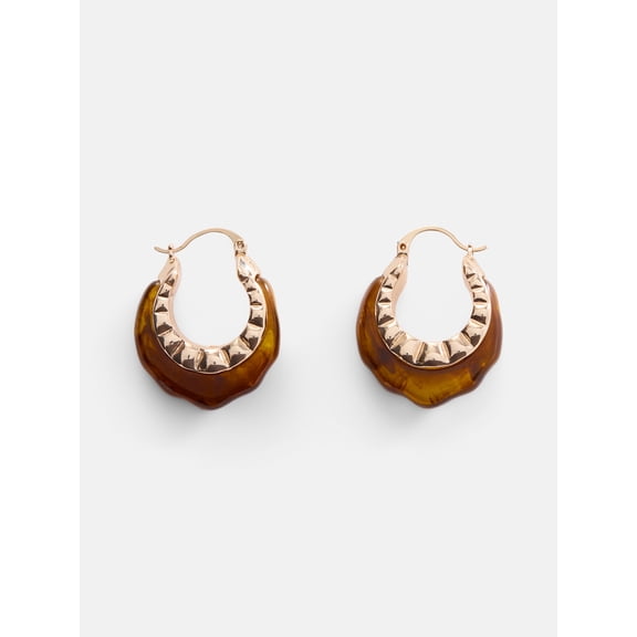 Scenario Women's Gold-Tone Brown Swirl Textured Hoop Earrings