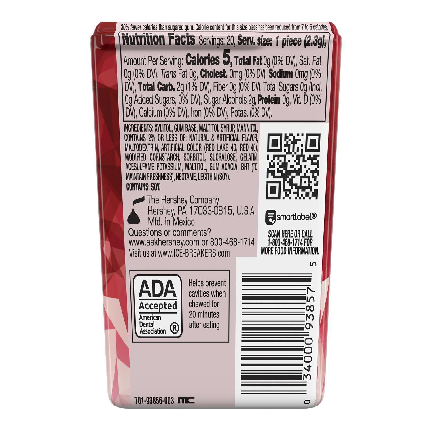 Ice Breakers, Ice Cubes Cinnamon Sugar Free Chewing Gum, Made with Xylitol, 1.62 oz, Thin Pack