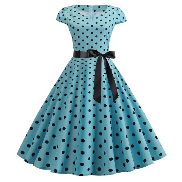 WILLBEST Vestidos Casuales para Mujer Verano Vestido de Fiesta Informal con Estampado de Lunares de Manga Corta para Mujer, Vestido de Fiesta de Noche de Los Años 50, Vestidos de Mujer Extra Grande