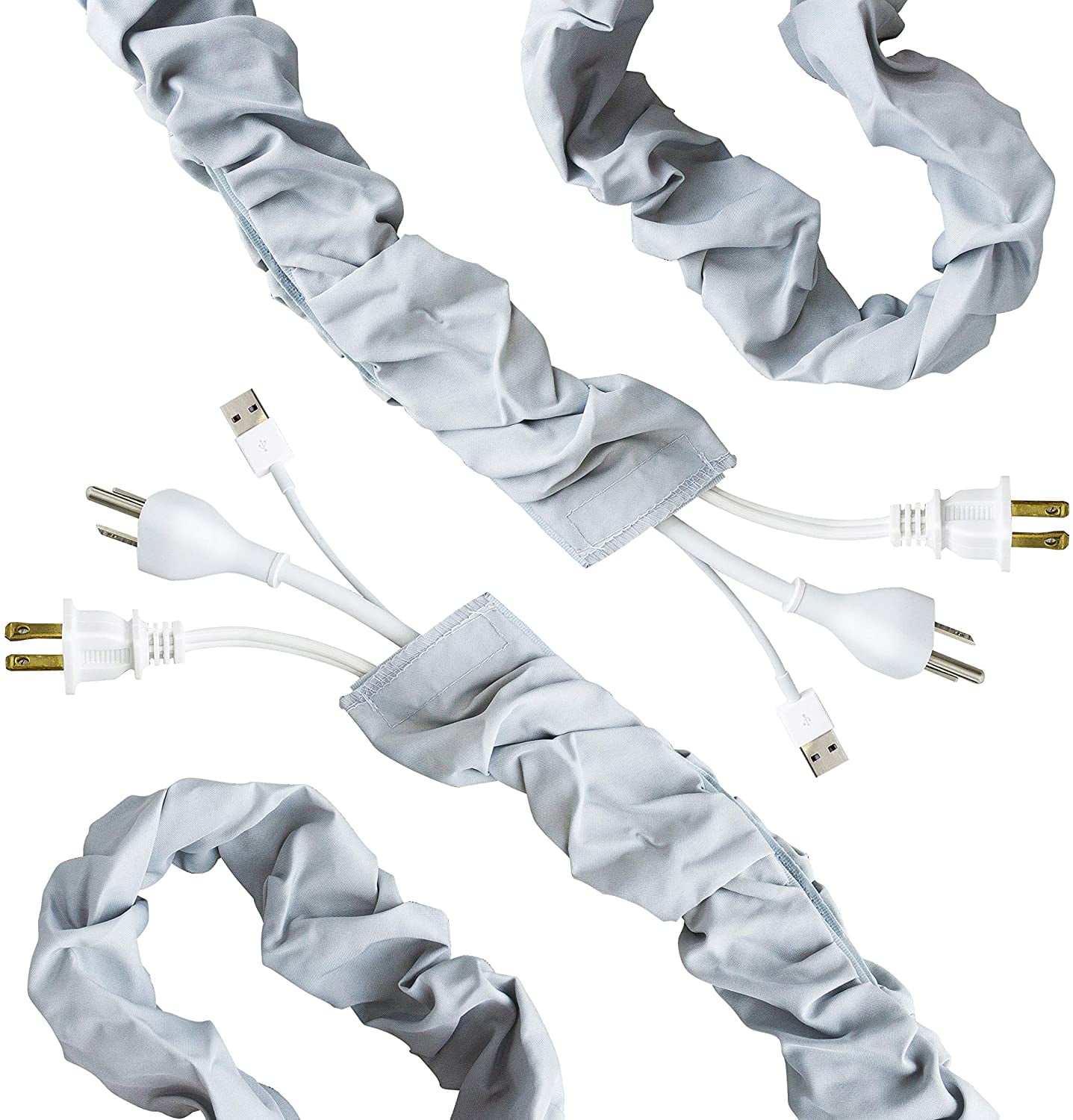 Cordinate Heather Gray Fabric Cord Cover 2 Pack, 6 ft., Hides, Lamps