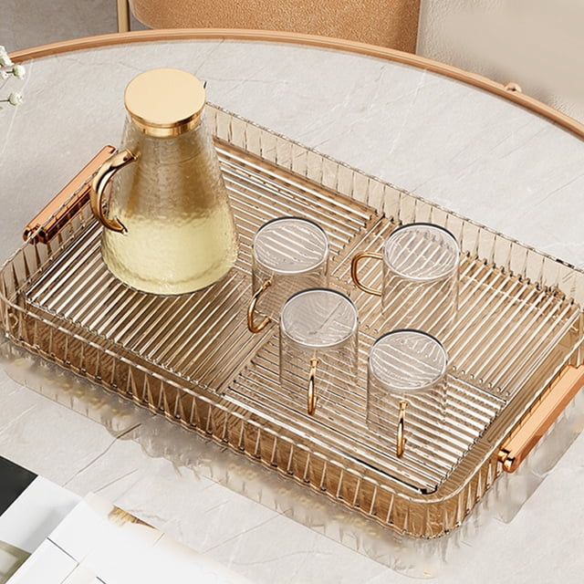 BANDEJA DE TÉ TABLA DE DRENEJE DE PLÁSTICO, PLATO TRANSPARENTE PARA SERVIR TÉ, Ahorro de Espacio, Secado Rápido para Acampar en Casa, Con Portavasos una