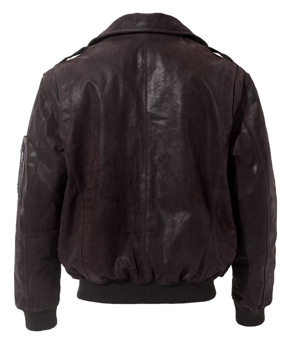 FLAVOR Men's Leather Flight Bomber Jacket Air Force Aviator (Small, Dark Brown)