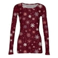 thumbnail image 5 of JGNGSHN Long Sleeve Christmas Shirts for Women Slim Fit Stretch Crewneck Ribbed Undershirts Floral Print T-Shirt Going Out Workout Outfits, 5 of 7