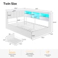 thumbnail image 2 of Corner Bed Frame Twin Size with Storage Bookcase, 3 Drawers, LED Lights & Charging Station, Twin Platform Bed Frame with Upholstered Headboard and Open Shelf, Metal Corner Daybeds for Teens, White, 2 of 9