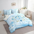 thumbnail image 3 of Manfei Princess Castle Bedding Comforter Set 7 Pieces,Gold Sequin Print Full Bedding Set,Blue White Fitted Sheet Flat Sheet,Lightweight Room Decor Reversible, 3 of 7