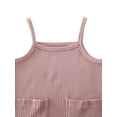 thumbnail image 3 of Newborn Baby Girl Sleeveless Romper Bow Hair Band Solid Color Stripes Pocket Loose Overalls, 3 of 5