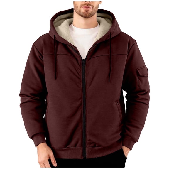 ZUKMRJPC Men's Fleece-Lined Zip Up Hoodie Long Sleeve Solid Color Thickened Hooded Jacket Winter Warm Athletic Sweatshirt with Pockets