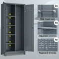 thumbnail image 6 of Marcree Broom Storage Cabinet with Locking Doors and Shelves,72.8" H Metal Storage Cabinet with Hanging Rod & S-Hooks,Cleaning Tool Storage Cabinet Grey, 6 of 9