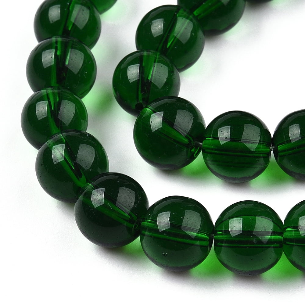 20 strand Transparent Glass Beads Strands Round Dark Green 8~8.5mm Hole: 1.5mm about 51~53pcs/strand 14.96 inch~15.55 inch(38~39.7cm)