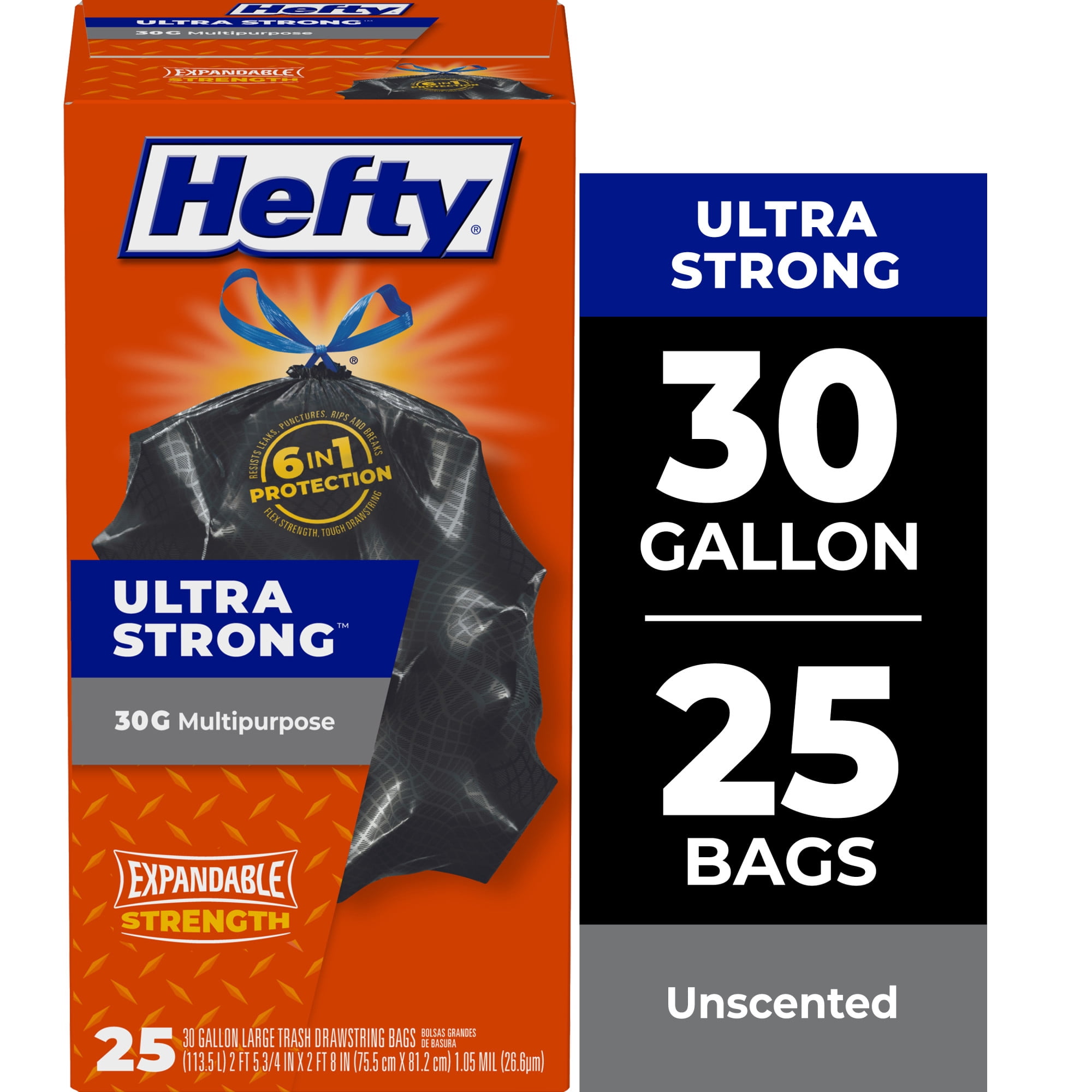 Hefty Easy Flaps Multipurpose Large Trash Bags, 30 Gallon, 40