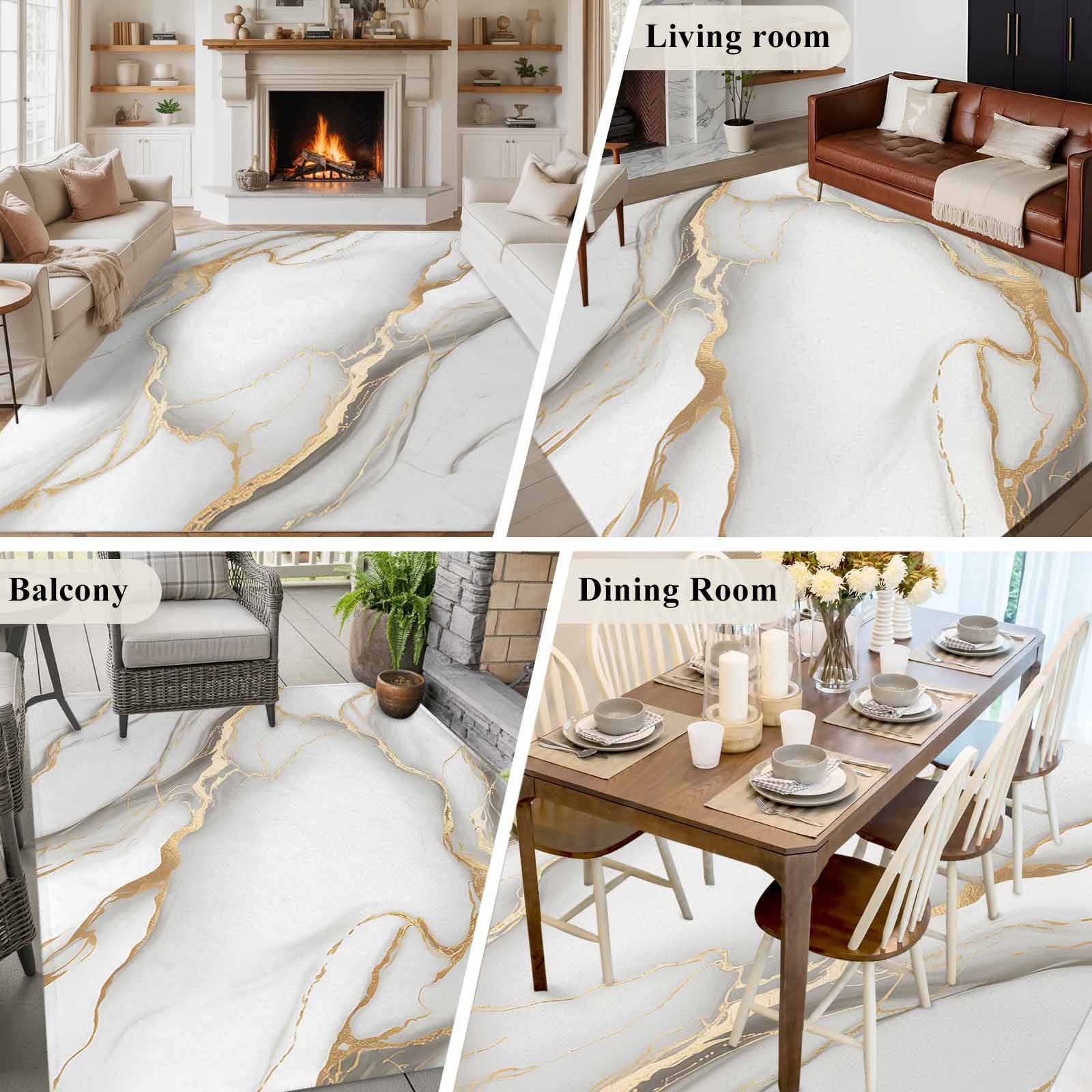 8x10 Area Rugs for Living Room, White Golden Marble Non Slip Area Rugs for Kitchen Bedroom Entryway, Modern Abstract Art Marble Flow Washable Carpet Runner Rug Floor Mats for Bedroom Home Decor