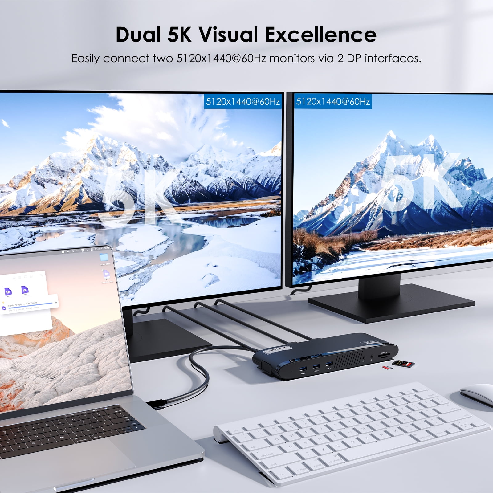 WAVLINK 14-in-1 Dual 5K DisplayLink Docking Station, Laptop USB-C Dock with 100W Charging, 2 DisplayPort & HDMI Ports, 5 USB Ports, Ethernet, SD/TF for New MacBook Neo, Mac & Windows