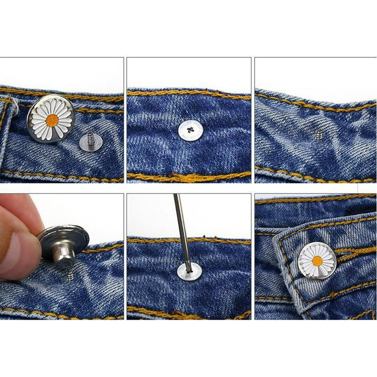 12 Pcs Buttons 17mm Metal Jean Button Replacement with Tool, No Sewing  Button Pants - Little Star