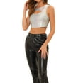 thumbnail image 4 of INSPIRAR CHIC Camisetas sin mangas para mujeres, tops cortos metálicos brillantes, clubwear, talla XL, plateado, 4 of 6