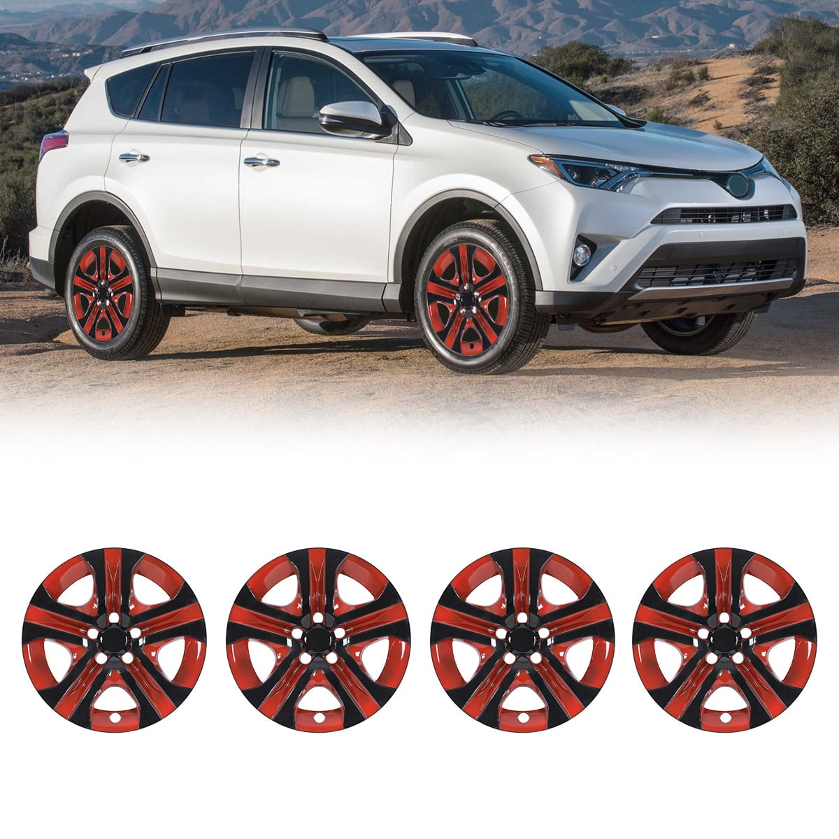 4pcs/Set 17" Hubcaps Wheel Rims Cover for 2013-2018 Toyota Rav4 Compatible With Steel Wheels Snap on Installation(Black Lacquer & Red Lacquer)