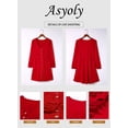 thumbnail image 4 of Asyoly Womens Dresses Long Sleeve A Line Dress Pleated Button Swing Mini Dress Solid Crewneck Elastic Waist Short Dress with Pocket, 4 of 7