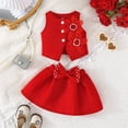 thumbnail image 4 of Owordtank Baby & Toddler Girls' Vest & Skirt Set (9M-5Y) - Sleeveless V-Neck Vest with Pleated A-Line Mini Skirt, 4 of 8