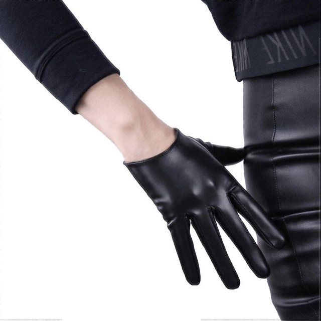 Guantes cortos de cuero negros para mujer, con pantalla táctil, de piel sintética de cordero, suaves, elegantes, hechos a mano, sin forro, para disfraz de noche, vestido de fiesta, 16 cm.