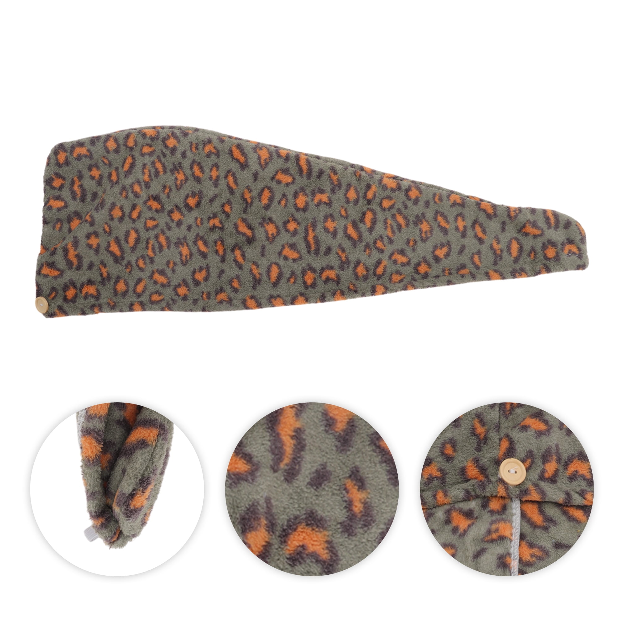 Unique Bargains 1pc Water-absorbent Leopard Print Hair Towel 26.38"x 10.24" Light Green