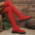 thumbnail image 4 of Lovzfmll Knee High Boots Women, Over The Knee Sock Boots Stretch Chunky Heel, Chunky Mid Heel Round Toe Chelsea Boots Casual Fall Red Boots, 4 of 9