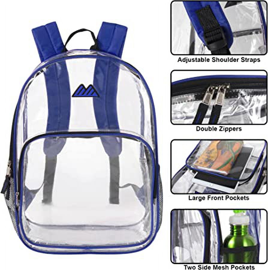 Summit Ridge Waterproof Clear Backpack with Water Bottle Holder Stadium Approved Heavy Duty Clear Backpack Quality See Through Bag Blue Walmart