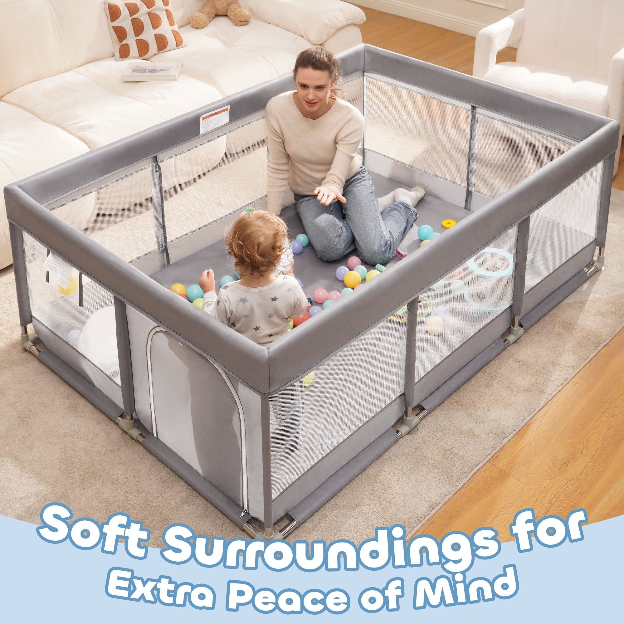 Babyeap Baby Playpen Large Play Yard Fence for Toddlers,71"x50" Gray