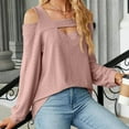 thumbnail image 5 of XFLWAM Cold Shoulder Tops for Women Casual Long Sleeve Tunic Tops Square Neck Cut Out Shirts Solid Color Loose fit Blouse Hot Pink M, 5 of 5