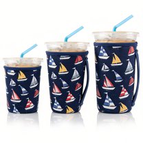 3 Pack Reusable Iced Coffee Sleeves for Iced Coffee Cups or Drinks Reusable Neoprene Insulated Sleeves for Hot and Cold Drinks(Sailboat)