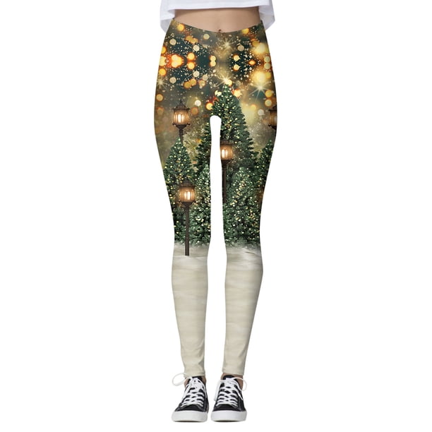 Gibobby Medias Afelpadas Pantalones estampados Navidad personalizados para mujer, mallas ajustadas personalizadas para mallas para correr, mallas navideñas de muñeco de nieve (Verde, S)