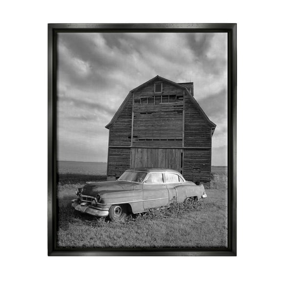 Stupell Industries Vintage Car & Barn Transportation Photography Black Floater Framed Canvas Art Print Wall Art, 17 x 21