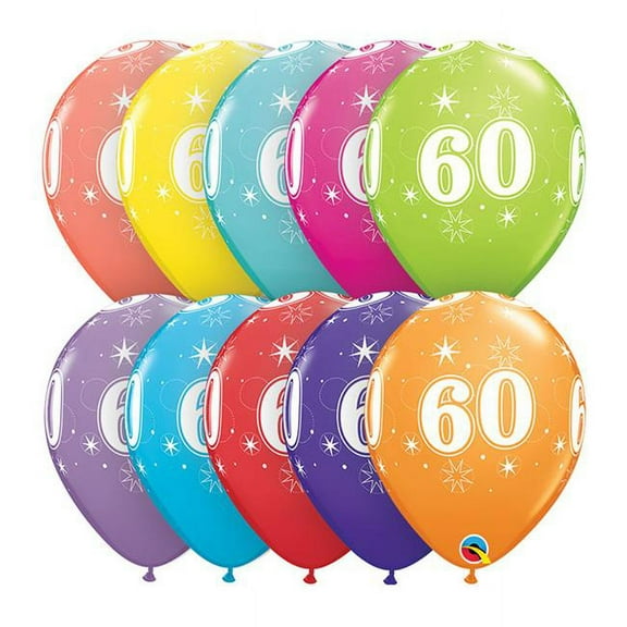 Qualatex 85939 11 in. 60th Birthday A Round Latex Balloon 6 Pack