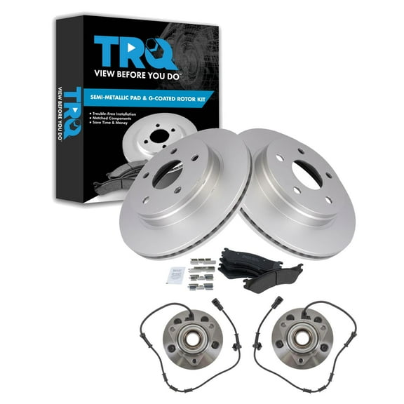TRQ Front Brake Pad & Rotor Kit Brake Pads Brake Rotor Wheel Hub Bearing Assembly Semi-Metallic Fits Select 2003-2005 Dodge Ram 1500