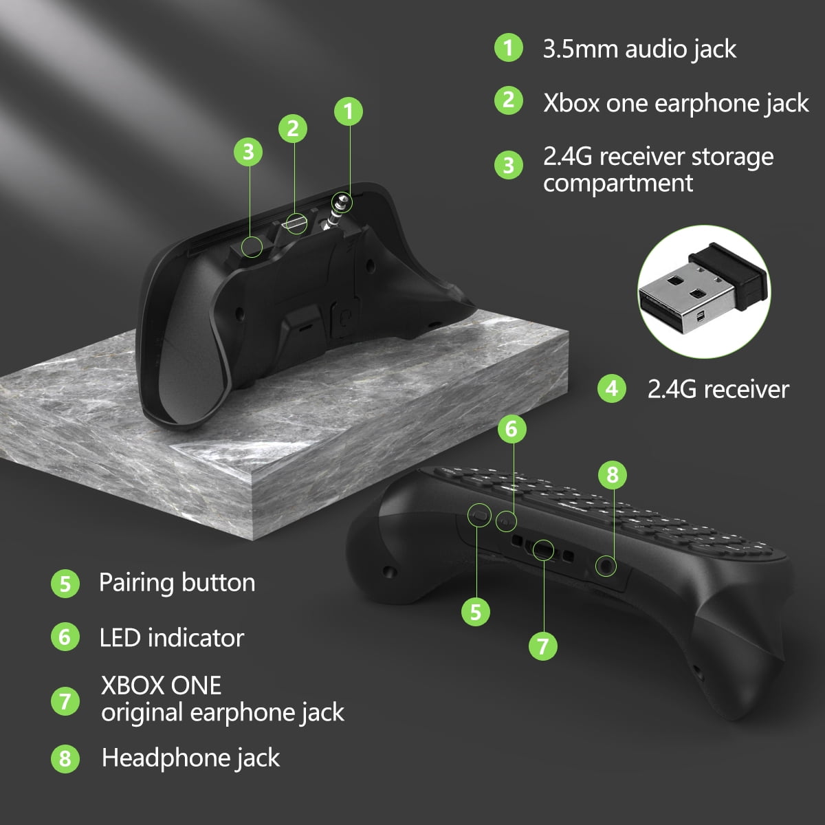 TiMOVO Wireless Controller Keyboard for Xbox One Elite Xbox Series X S with Headset Audio Jack 2.4G Receiver Included Xbox One Accessories