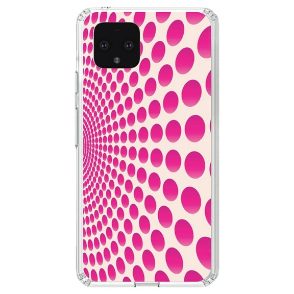 DistinctInk Clear Shockproof Hybrid Case for Google Pixel 4 (5.7" Screen) - TPU Bumper, Acrylic Back, Tempered Glass Screen Protector - Hot Pink Polka Dots Swirl
