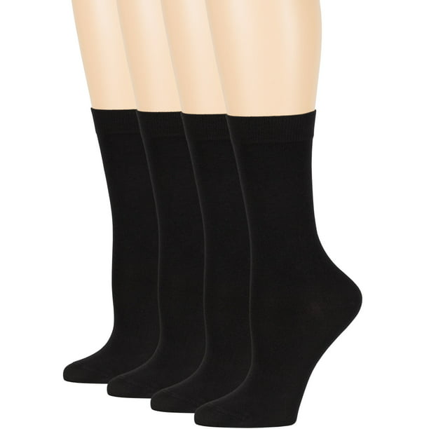 Womens Bamboo Dress Crew Thin Socks, Black, Medium 9-11, 4 Pack ...