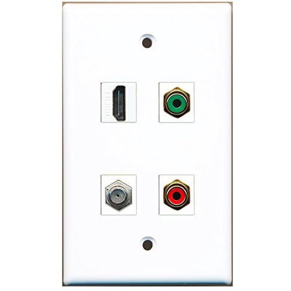 RiteAV - 1 Port HDMI 1 Port RCA Red 1 Port RCA Green 1 Port Coax Cable TV- F-Type Wall Plate