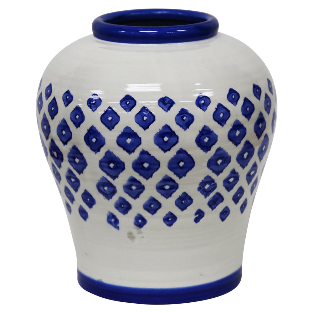 SageBrook Home White and Blue Painted Vase