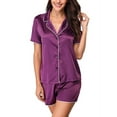 thumbnail image 4 of LELINTA Women's Satin Pajamas Sleepwear Set Short and Short Sleeve Sleepwear Nightwear Button-Down PJ Set, 4 of 5