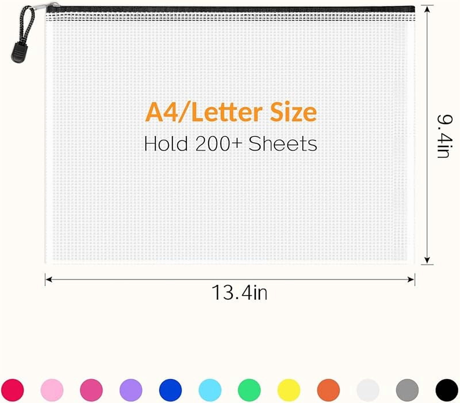 Sooez 24 Pack Mesh Zipper Pouch with Sticky Labels, A4 Mesh Bags for Board Game Puzzles Organization Storage, Durable Letter Size File Folders Organizer for Teacher School Classroom Office Supplies