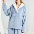 thumbnail image 3 of Defitshape Women's Cute Pajama Set Set Soft Fleece Fuzzy Long Sleeve Winter V Neck High Waisted Sleeping Pj Set Blue Medium-Large, 3 of 4