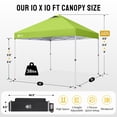 thumbnail image 5 of CROWN SHADES 10x10 Pop Up Canopy Tent with One Push Setup Easy Outdoor Sun Shade for Events, Parties, Camping Green, 5 of 8